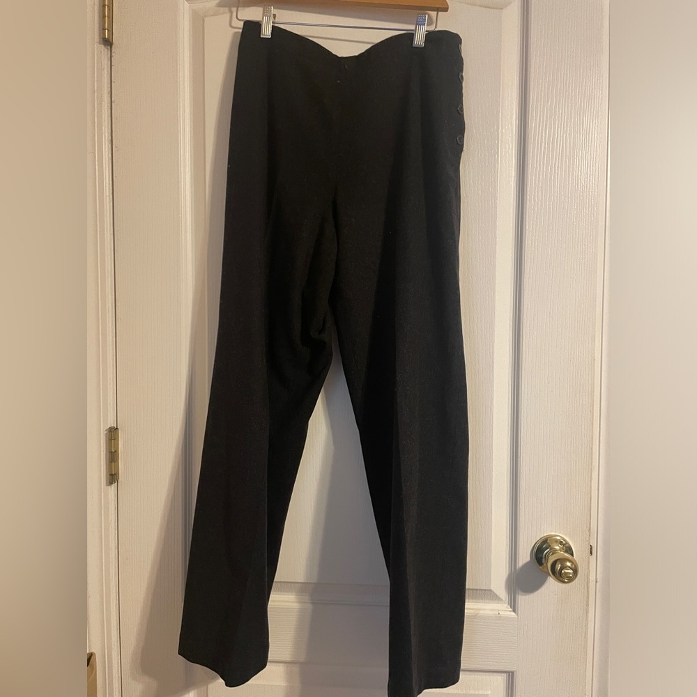 J.Crew Trousers Women 8 Black Wool Cashmere Side Button Wide Leg Pants Business